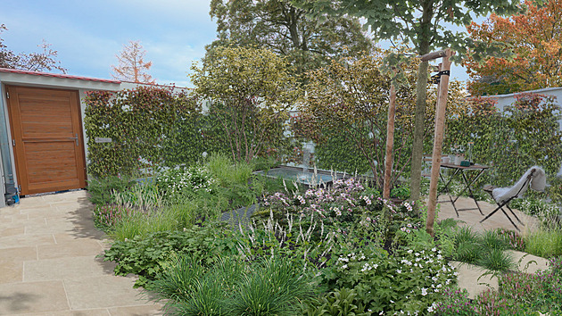 Z podsklepeného dvorku ve Střešovicích je zahrádka s ochlazovací nádrží