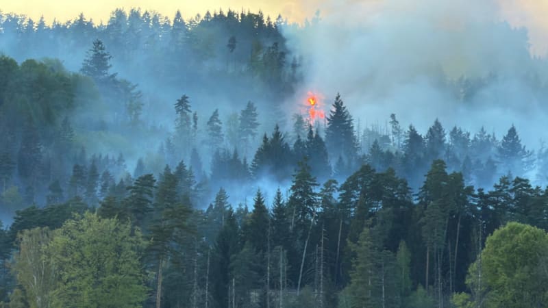 Požár v Českém Švýcarsku: Z Prahy vyrazily cisterny, v akci jsou vrtulníky s bambi vaky